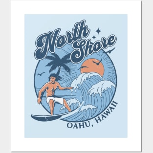 1970s Vintage Surfing North Shore Oahu, Hawaii Retro Sunset // Old School Surfer // Surf Hawaii Posters and Art